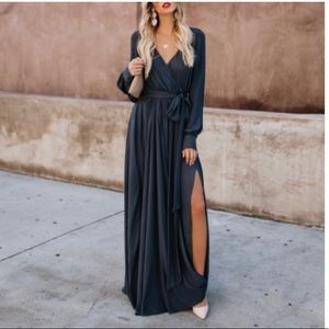 Charcoal long sleeved maxi dress